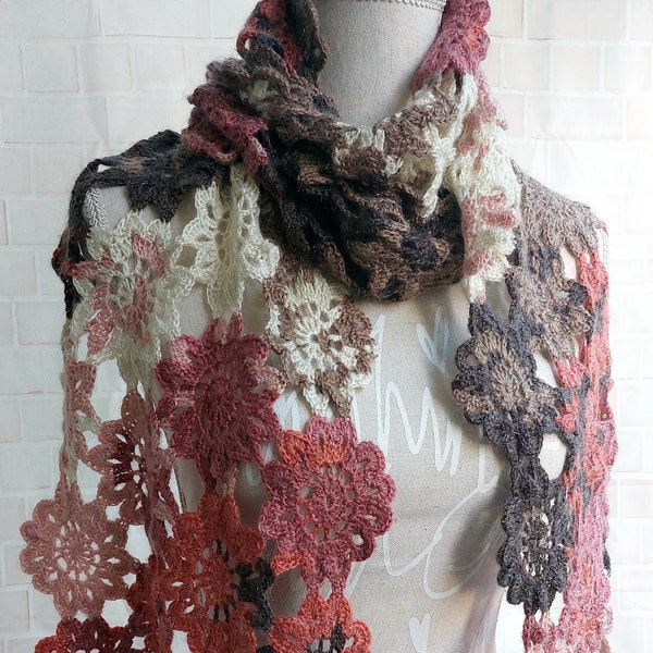 Crochet flower scarf ,gift for her, Etole inspiration Japanese  ,Spring flower scarf , Spring shawl , Multi color scarf , ready to ship