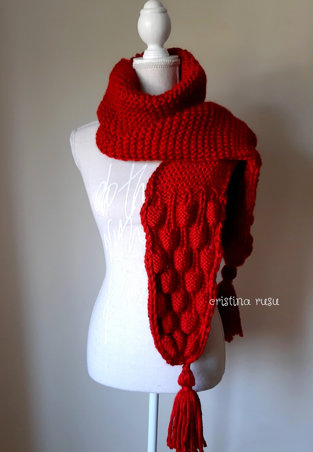 Cherry Red Oversized Knit Wool Scarf
