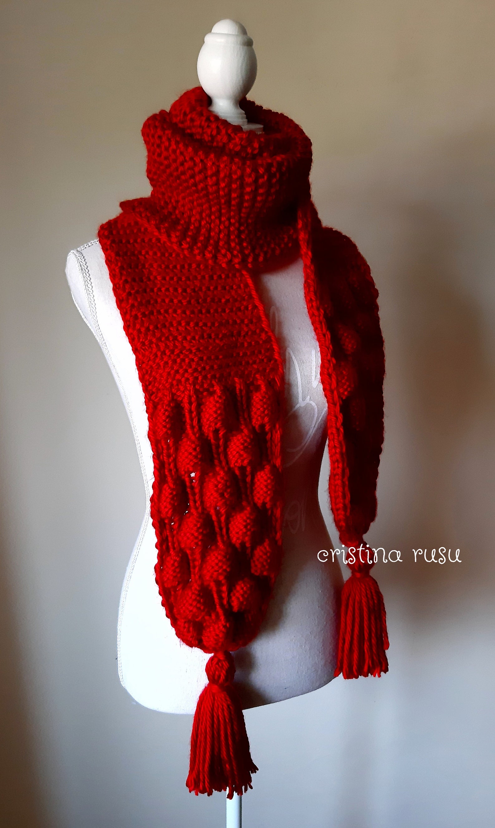 Cherry Red Oversized Knit Wool Scarf main image 1