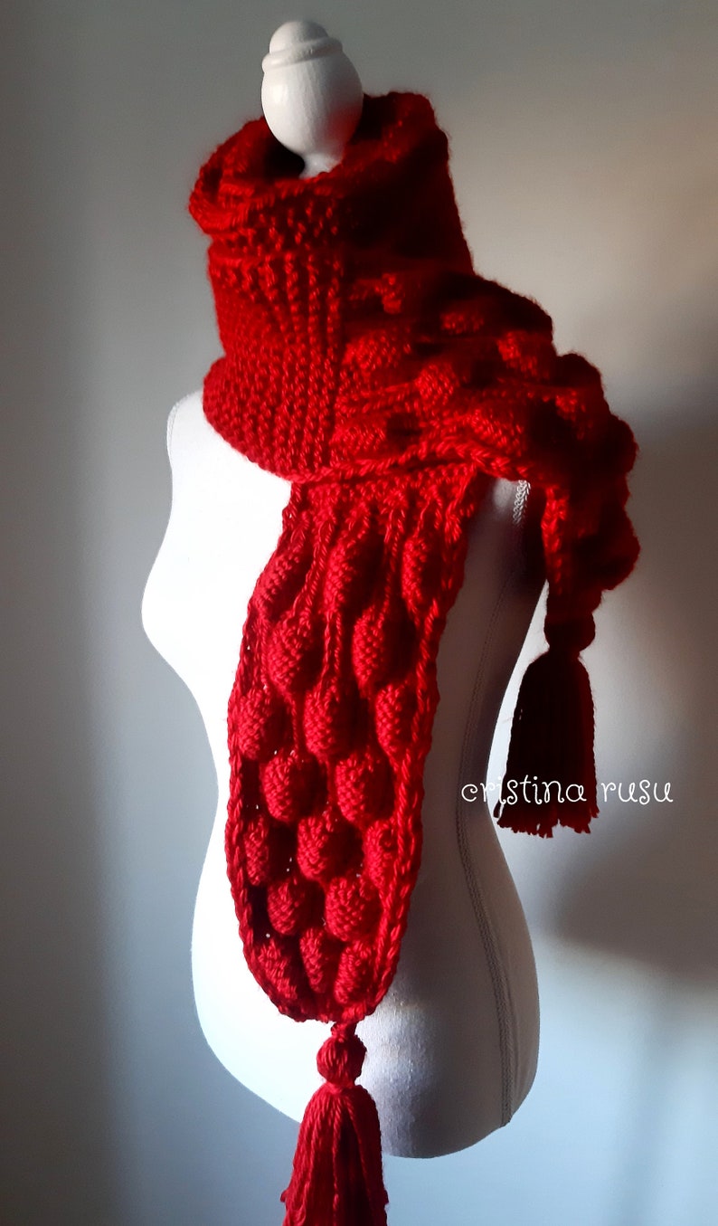 Red Oversize Scarf, Extra Long Hand Knitted Shawl, Shoulder Wrap, Neck ...
