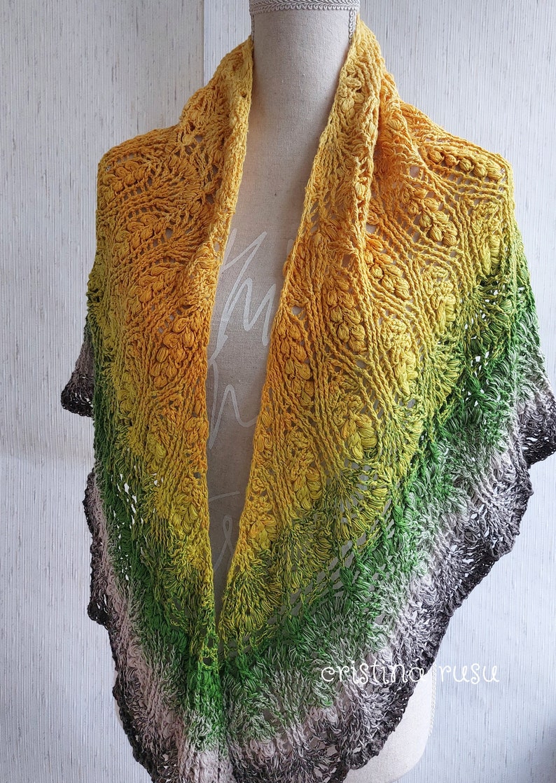 Lace Crochet Autumn Shawl gradient Green Yellow Gray Crochet - Etsy