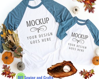 Fall Flat Lay Long Sleeve Tshirt Mockup, Bella Canvas Unisex Adult & Child Sports Shirts, Stock Photo Apparel Display, Your Designs Go Here