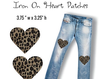 Cheetah/Leopard Fabric Hearts, Iron On Knee Or Elbow  Patches for Jeans, Shirts, DIY Decorative Valentine Applique Craft Kit, Bundle Pack