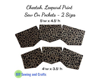 Sew On Patch Pockets for T-Shirts, Mommy & Me Cheetah Girl, Leopard Animal Print Fabric, DIY Add A Pocket Sewing and Crafts Kit For Adults