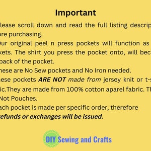No Sew T-Shirt Pockets, Press On Peel N Stick, No Iron Needed, Permanent Add On Pockets, DIY Mens Pocket T-Shirts, Dress Shirts image 2