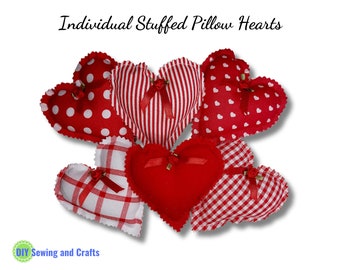 Stuffed Fabric Hearts, Red & White Handmade Puffy Pillows, Farm House Cottage Valentine Decor, Tier Tray, Plate Fillers, Sold Individually