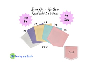 Pastel Cotton Iron On Pockets: No Sew DIY Kit (5"x5")