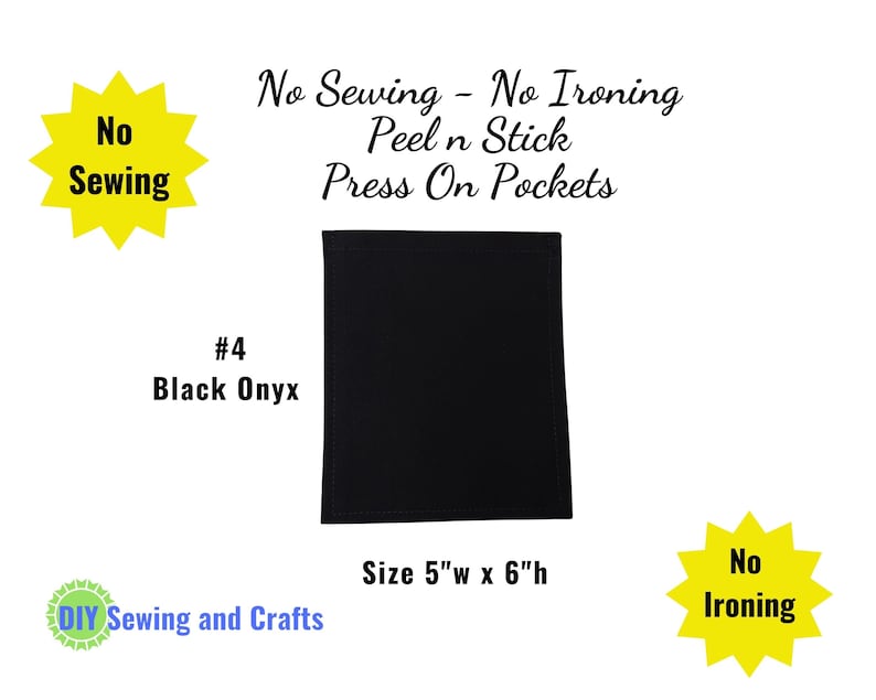 No Sew T-Shirt Pockets, Press On Peel N Stick, No Iron Needed, Permanent Add On Pockets, DIY Mens Pocket T-Shirts, Dress Shirts #4 Black Onyx