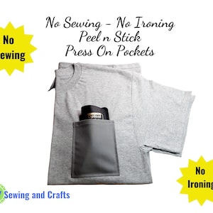 No Sew T-Shirt Pockets, Press On Peel N Stick, No Iron Needed, Permanent Add On Pockets, DIY Mens Pocket T-Shirts, Dress Shirts image 9