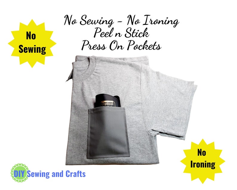 No Sew T-Shirt Pockets, Press On Peel N Stick, No Iron Needed, Permanent Add On Pockets, DIY Mens Pocket T-Shirts, Dress Shirts image 9