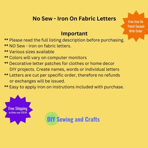 Iron On Fabric Letter Patches, No Sew DIY Craft Kit, Create Single Individual Applique Designs, Personalize Monogram Letters, Names or Words image 2