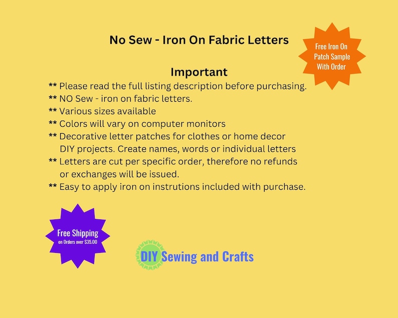 Iron On Fabric Letter Patches, No Sew DIY Craft Kit, Create Single Individual Applique Designs, Personalize Monogram Letters, Names or Words image 2