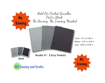 Peel and Stick Shirt Pocket Bundle Kit: Gray Cotton, No Sew DIY