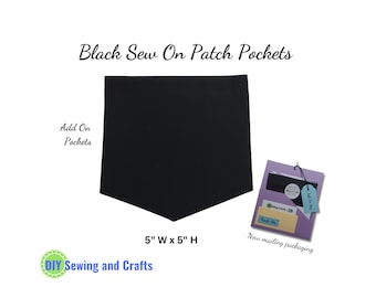 Black Cotton Sew On Patch Pocket: DIY Craft Kit (5"x5")