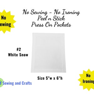 No Sew T-Shirt Pockets, Press On Peel N Stick, No Iron Needed, Permanent Add On Pockets, DIY Mens Pocket T-Shirts, Dress Shirts #2 White Snow