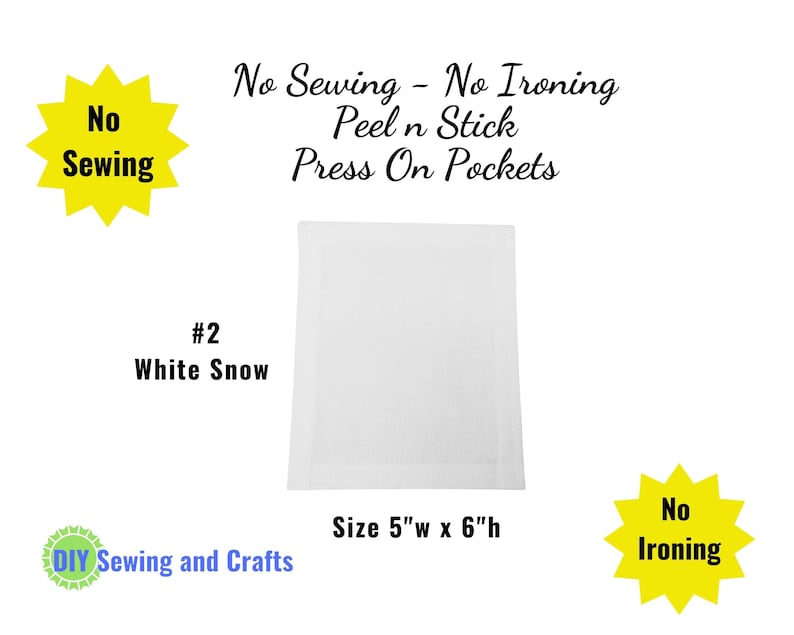 No Sew T-Shirt Pockets, Press On Peel N Stick, No Iron Needed, Permanent Add On Pockets, DIY Mens Pocket T-Shirts, Dress Shirts #2 White Snow