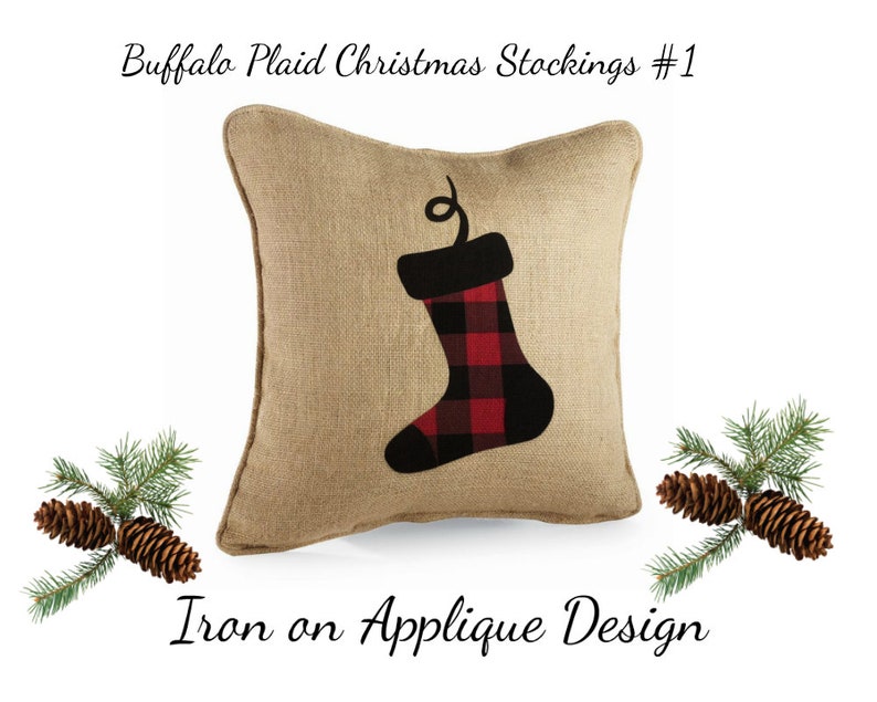 DIY Kit Christmas Stockings Iron On Applique Design For Pillows Buffalo Plaid Christmas Decor Aprons or Shirts