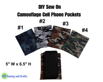Camo Patch Pockets, For Galaxy Cell Phone, Sew On Mixed Camouflage Colors For Tshirts, Dress Shirts or Blouses, DIY Adult Pocketed Shirts