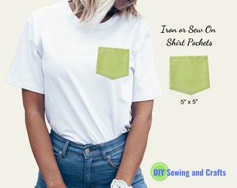 Add On Shirt Pockets, Iron Or Sew On, Do It Yourself Lime Green Pocketed TShirts, Blouses, Mens and Womens, DIY Craft Kit For Adults