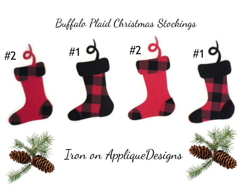 DIY Kit Christmas Stockings Iron On Applique Design For Pillows Buffalo Plaid Christmas Decor Aprons or Shirts