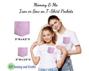 Add On T-Shirt Patch Pockets, Iron or Sew On, Pastel Pink Comfort Color Cotton Fabric, DIY Craft Kit for Matching Adult and Kids Shirts