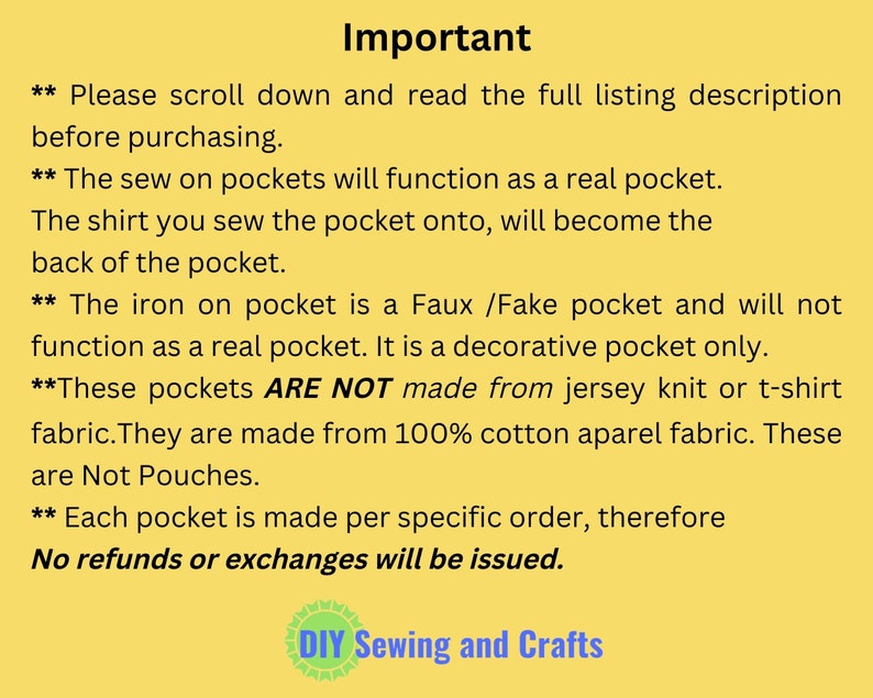 Matching Pocket Shirts, Mommy & Me, DIY Craft Kit For Adults, Iron Or Sew On Navy Blue Fabric Patch Pockets for Adults and Kids Tee Shirts image 2