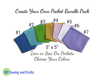 Adult pocket bundle packs, DIY kit sew or iron on angled patch pockets for womens blouses, mens shirts & tshirts, in pastel comfort colors