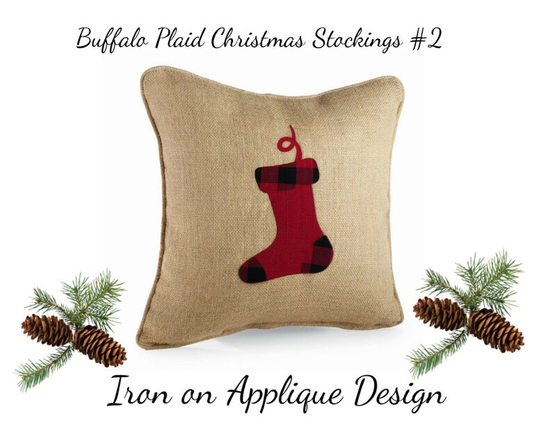 DIY Kit Christmas Stockings Iron On Applique Design For Pillows Buffalo Plaid Christmas Decor Aprons or Shirts