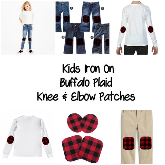 Iron on Patch Set, Knee & Elbow Patches for Kids Pants and Shirts, Red and  Black Buffalo Plaid Fabric, DIY Craft Kit 