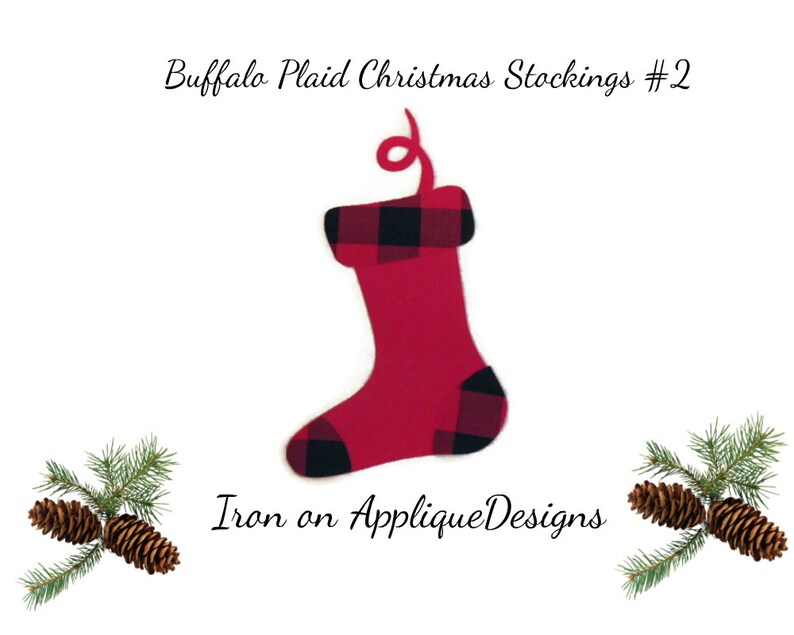 DIY Kit Christmas Stockings Iron On Applique Design For Pillows Buffalo Plaid Christmas Decor Aprons or Shirts