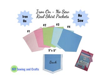 Iron On Pockets DIY Kit: No Sew Comfort Colors Cotton Pocket (5x5 inch)