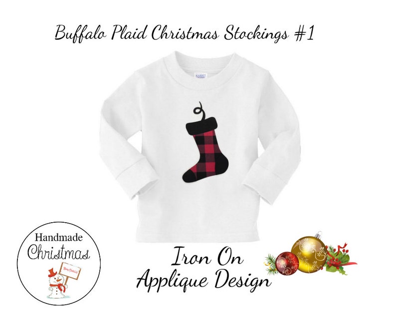 DIY Kit Christmas Stockings Iron On Applique Design For Pillows Buffalo Plaid Christmas Decor Aprons or Shirts