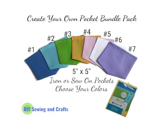 Angled Patch Pocket Bundle: Pastel Cotton, Sew or Iron On (5x5 inch)