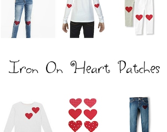 Heart Shape Iron On Patches, Red Knee Or Elbow Patches for Clothes, DIY Craft Kit Project Valentine Heart Applique, By DIY Sewing