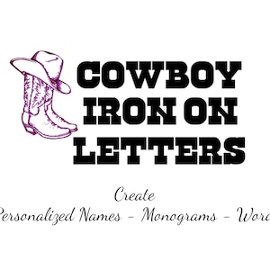 Single Individual Iron On Fabric Letters, Cowboy Fonts for Personalized Monogram Names and Words, DIY Birthday Applique Kit