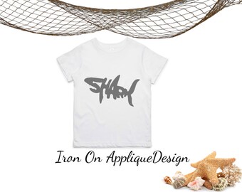 DIY Kit, Iron On Shark Applique Design, Shark Birthday T Shirts or Bags For Kids or Adults