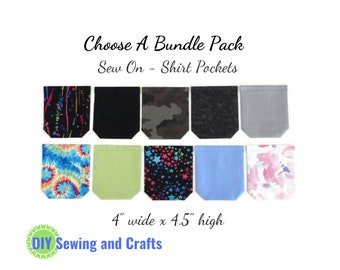 DIY Pockets For TShirts, Sew On Cotton Fabric Patch, Mixed Bundle Packs, Sewing Craft Kit For Adults and Kids