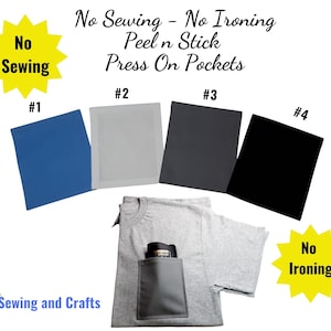 No Sew T-Shirt Pockets, Press On Peel N Stick, No Iron Needed, Permanent Add On Pockets, DIY Mens Pocket T-Shirts, Dress Shirts image 1