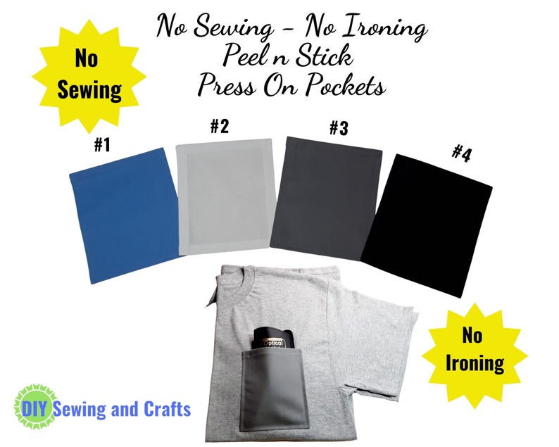 No Sew T-Shirt Pockets, Press On Peel N Stick, No Iron Needed, Permanent Add On Pockets, DIY Mens Pocket T-Shirts, Dress Shirts image 1