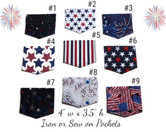 Patriotic Pocket Patch, Red White Blue, Iron or Sew On (4x3.5 inch)
