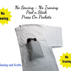 No Sew T-Shirt Pockets, Press On Peel N Stick, No Iron Needed, Permanent Add On Pockets, DIY Mens Pocket T-Shirts, Dress Shirts image 8
