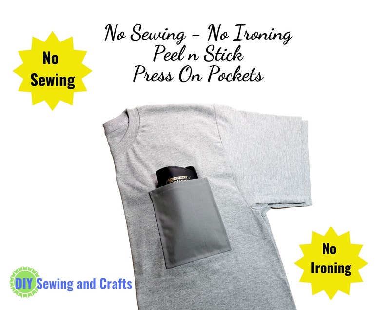 No Sew T-Shirt Pockets, Press On Peel N Stick, No Iron Needed, Permanent Add On Pockets, DIY Mens Pocket T-Shirts, Dress Shirts image 8