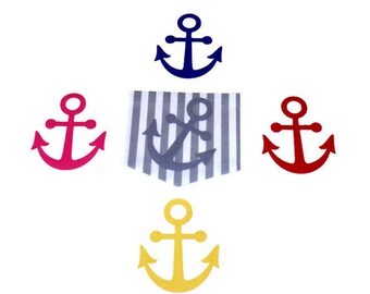Sew On Pockets, Gray Stripe With Nautical Anchor, Applique Design, DIY Sewing