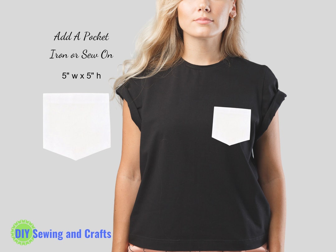 Tee Shirt Patch Pocket Add On, Iron or Sew on Pocket, White Cotton