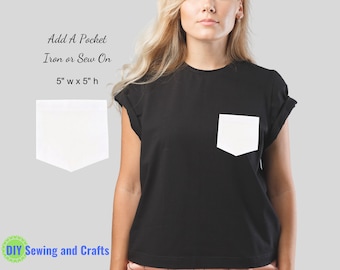 White Cotton Tee Shirt Pocket: Iron or Sew On DIY Craft