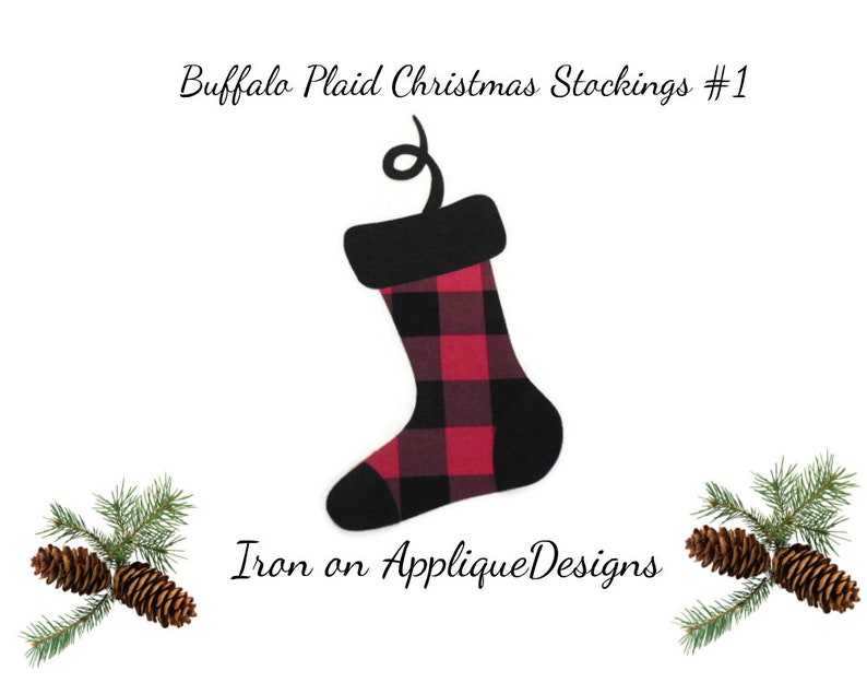 DIY Kit Christmas Stockings Iron On Applique Design For Pillows Buffalo Plaid Christmas Decor Aprons or Shirts