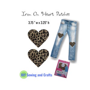 Personalized Back To School Iron On Knee or Elbow  Patches for Jeans, Shirts, Cheetah/Leopard Fabric Hearts, DIY Bundle Pack Craft Kit
