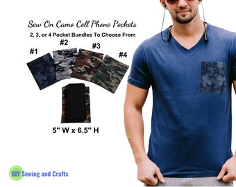 Sew On Patch Pockets, Camo Bundle Packs, Do It Yourself Add A Camouflage Pocket To A Shirt, For Galaxy Cell Phone, DIY Adult Sewing Kit