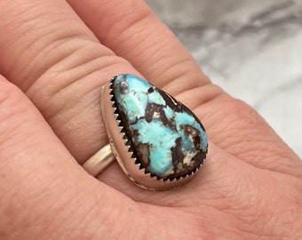 Anillo de plata de ley turquesa de lavanda tamaño 7, anillo turquesa del suroeste, anillo artesanal hecho a mano, joyería de núcleo occidental