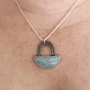 Blue howlite arch necklace sterling silver adjustable necklace 20 inch, blue rainbow necklace